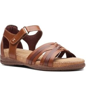 Clarks 9.5 Collection Roseville Cove Leather Sandals Tan New Cork Sole